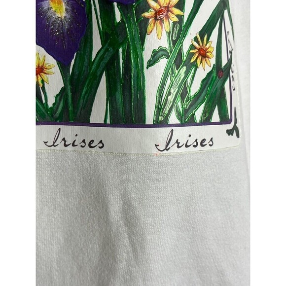 Vintage Jerzees Size 2X Puff Print Irises Flower Crewneck Sweatshirt White - Picture 7 of 10